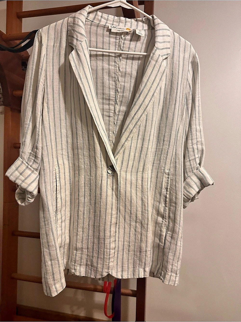 C&C California Striped Linen Blazer White & Blue